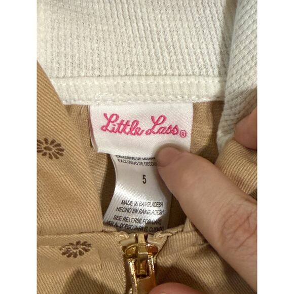 NWOT Little Lass Size 5 Girl Kid Tan Utility Tan Floral Full Zip Jacket Gold - Picture 3 of 5